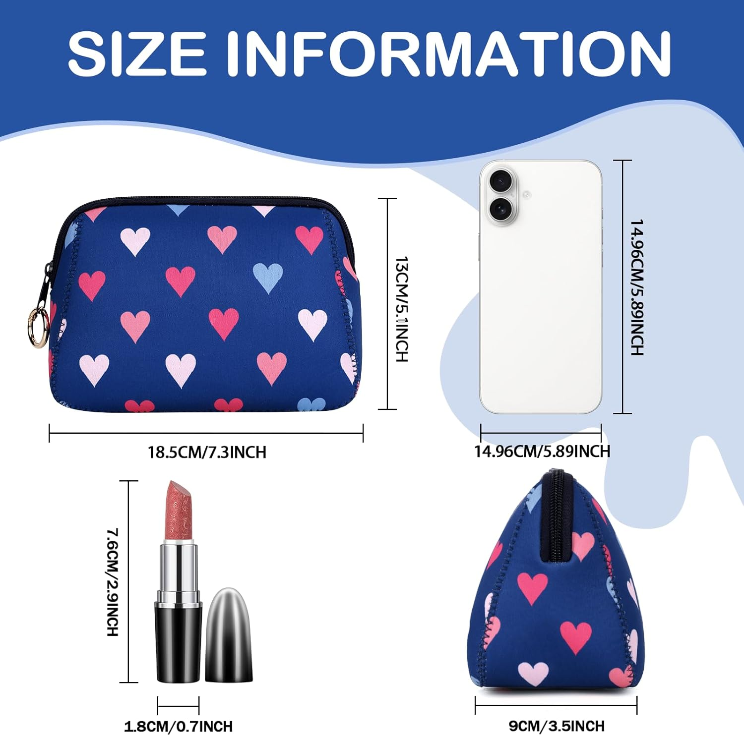 Likesing Small Cosmetic Bag Girls Makeup Bag Mini Travel Toiletry Bag, Blue - Ring Hook image number 2