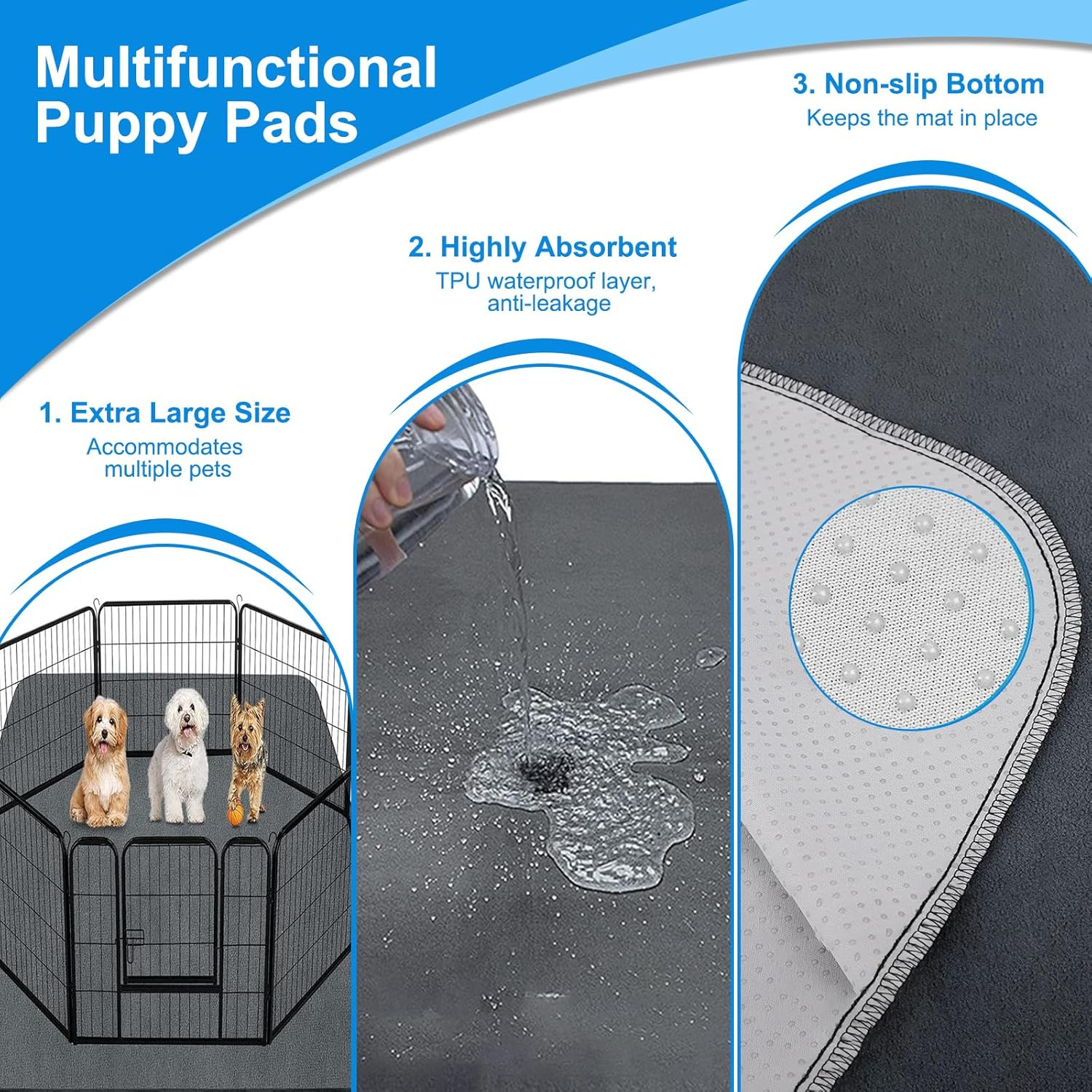 Non-Slip Dog Pads Extra Large 72" X 72", Washable Puppy Pee Pads, Reusable Dog Training Mat for Dogs with Non-Slip Bottom, Waterproof​ Absorbent Pet Blanket for Car, Crate, Playpens, Beds(183*183Cm) image number 4