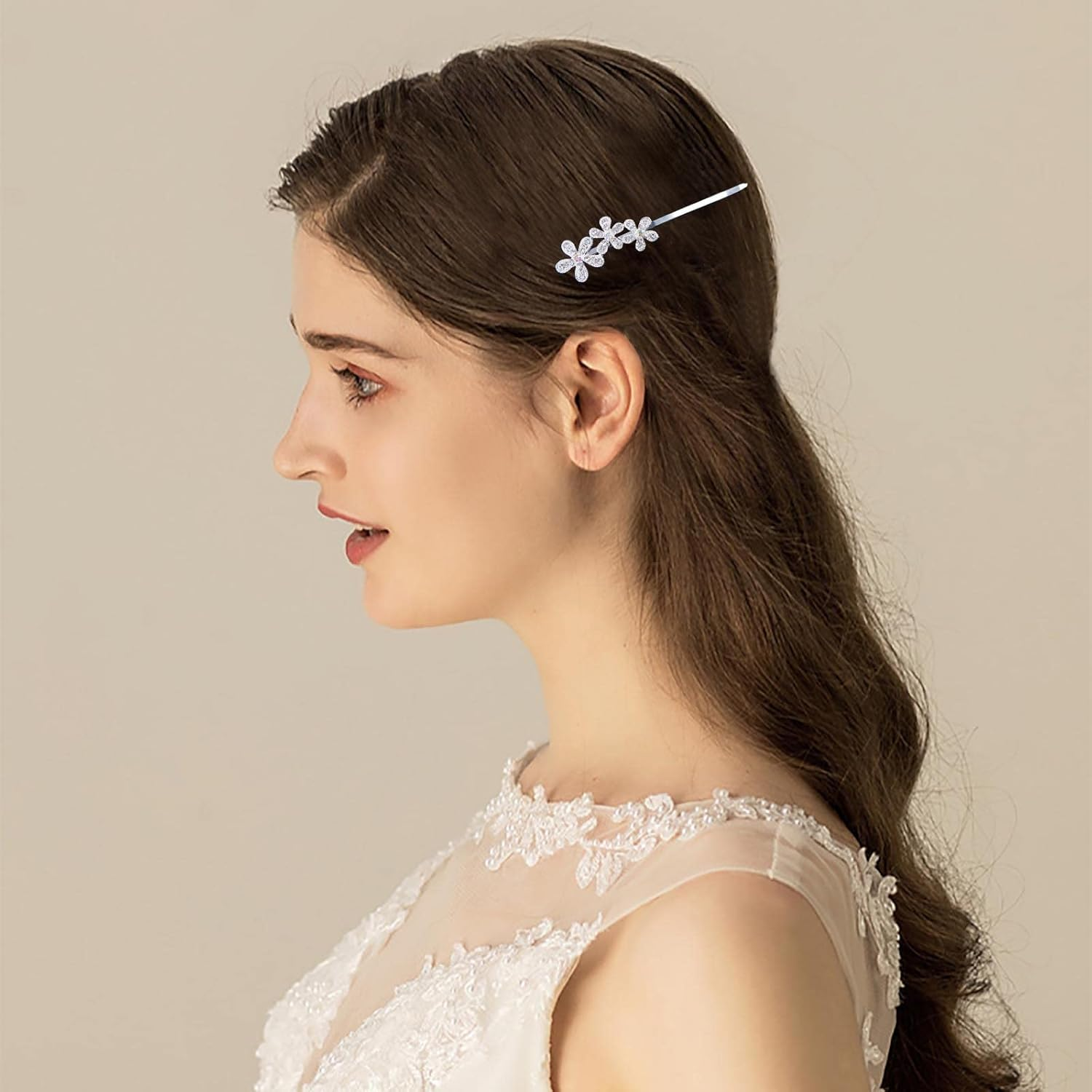 Yheakne Pearl Crystal Wedding Hair Clip Pin Shiny Rhinestone Hair Pins Barrette Bling Bridal Hairpin Silver Wedding Headwear Decorative Bobby Pins Crystal Head Clip Hair Accessories for Women image number 1