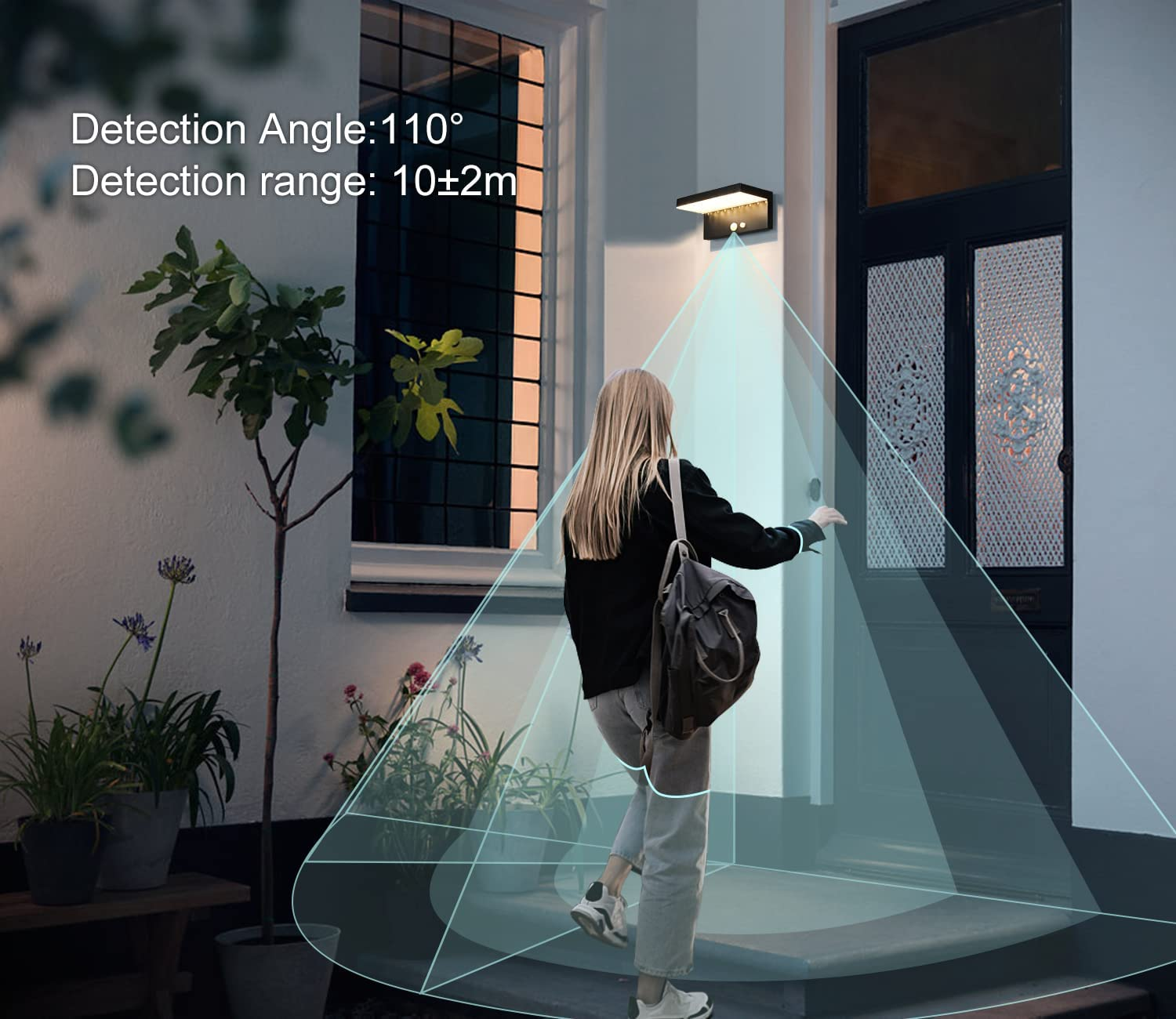 Solar Outdoor Wall Light, DAWALIGHT Motion Sensor with 3 Lighting Modes 3000K Ip44 Waterproof, Solar Light Patio Porch Decoration Aluminum Black image number 6