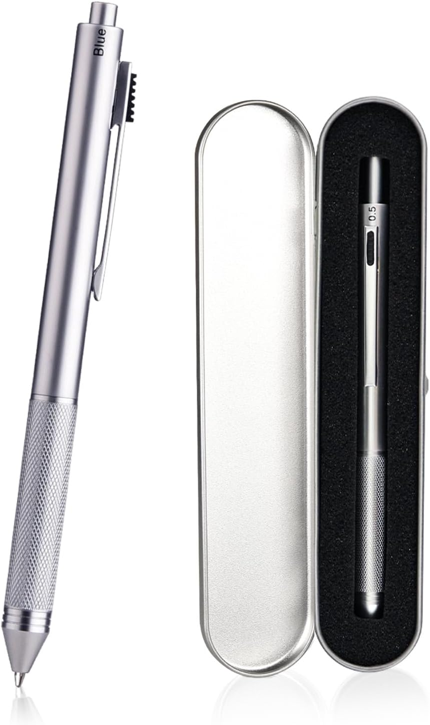 SMTTW 4-In-1 Multicolor Pen - Black Ball Pen, Blue Ball Pen, Red Ball Pen and 0.7Mm Mechanical Pencil Metal Cased Multifunction Pen... Combo Colors