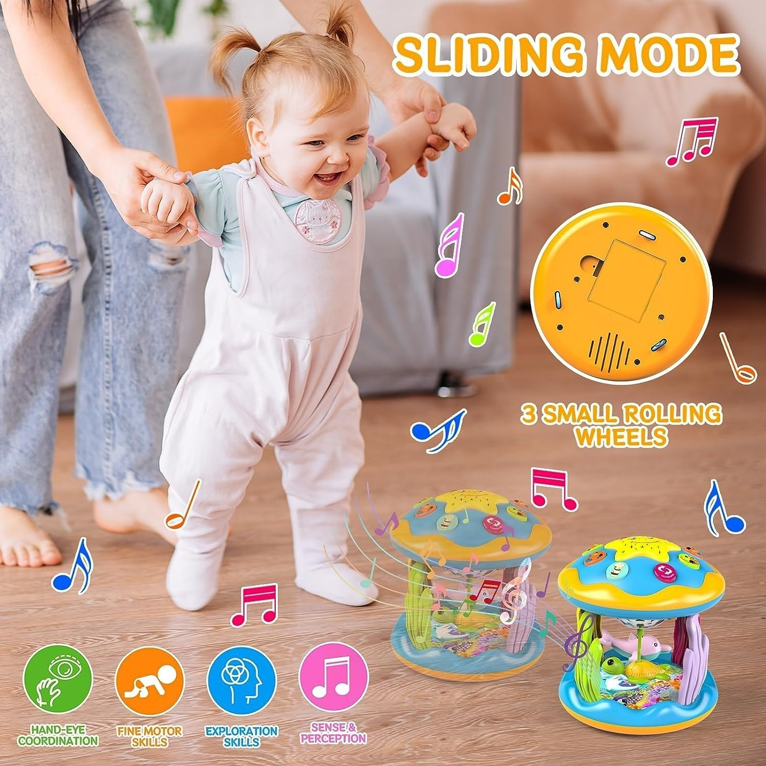 Baby Toys 12 to 36 Months Babies Ocean Rotating Projector Colors Lights Musical Toys 12-36 Months Crawling Learning Infant Toys for Toddlers 1 2 3 Years Old Baby Christmas and Birthday Gift