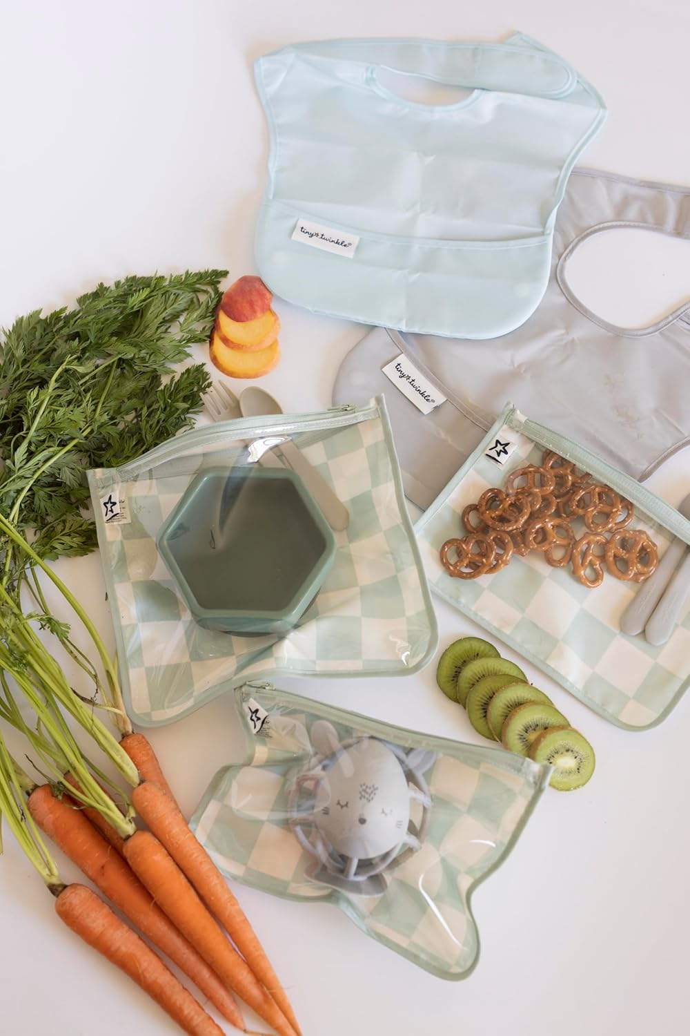 Tiny Twinkle Mess-Proof Travel Bags, Airline Compliant, Zipper Closure, Clear Front Pouch, Diaper Bag Packing, Toiletry or Cosmetics Organizer 3 Pack Set (Sage Checkers) - Sage Checkers image number 6