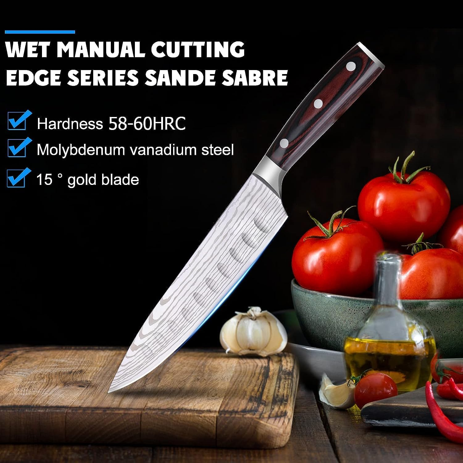Chef Knife 8 Inch Kitchen Knife Ultra Sharp Home Cook Knife 5Cr15Mov Chefs Knife Ergonomic Pakkawood Handle Knives Choice & Kitchen Gadgets image number 6