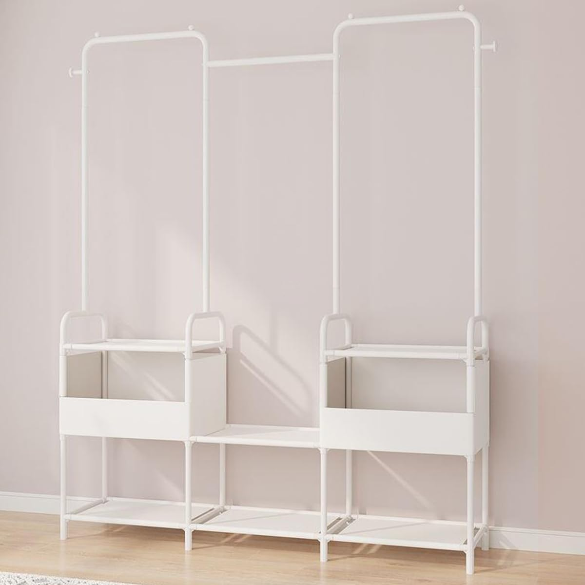 Clothes Rack, 3 Rods Portable Clothing Hanging Garment Rack, Clothing Rack with 6 Shelves and 2 Storage Pockets image number 6