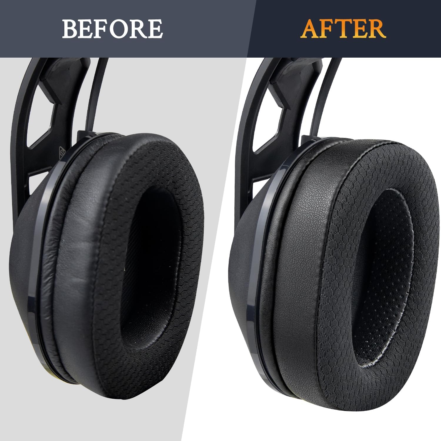 SOULWIT Mesh Fabric Replacement Earpads Cushions for Plantronics (Poly) Rig 600 Pro (HS/HX), Rig 700(HD/HX/HS), Rig 700 Pro(Hs/Hx), Rig 800(HD/HS/LX), Rig 800 Pro(Hd/Hx/Hs), Rig 900 Max HX Headset image number 4