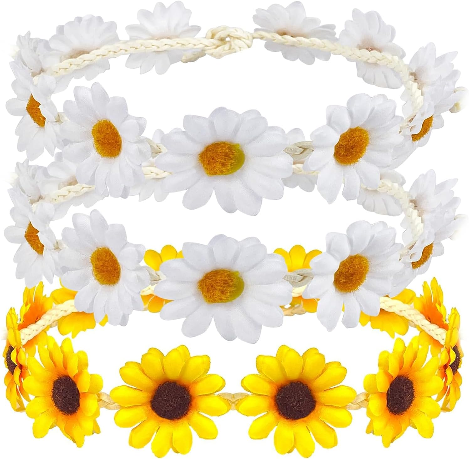 Flower Headband Girls, Daisy Hair Accessories, Daisy Hair Band, Women'S Daisy Flower Wreath Hair, Goose Bridal Headpiece, for Beach, Party, Wedding Decoration (A, 3 Pieces) image number 1