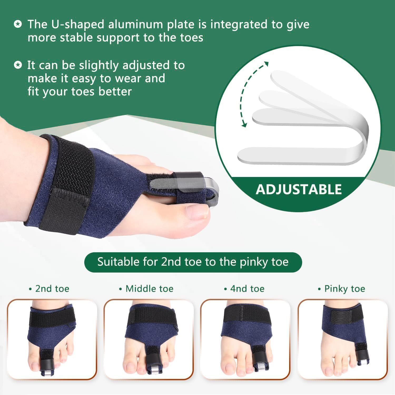 Toe Straightener, Hammer Toe Corrector for Women and Men, Toe Splint for Broken Toe, Claw Toetoe Brace for Second Toe to Pinky Toe Support (Blue, One Size) image number 5