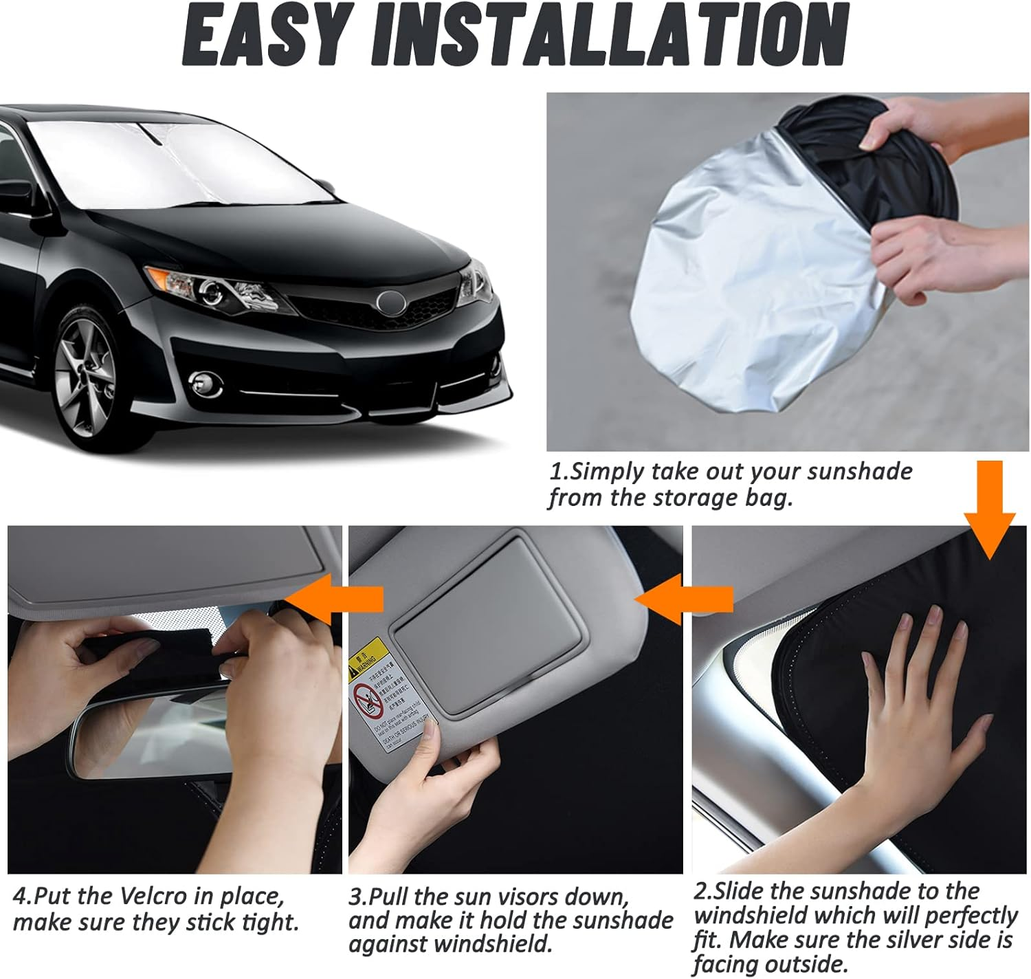 D-Lumina Windshield Sun Shade for 2012 2013 2014 2015 2016 2017 Toyo-Ta Camry Accessories, Front Window Sunshade Sun Visor Protector Block UV Rays Heat, Foldable 2 Layers 210T Material image number 1