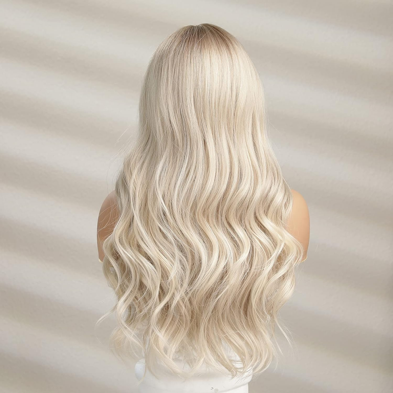 KIELO Long Wavy Synthetic Wig, Light Blonde, 66 Cm, Heat Resistant, Middle Part