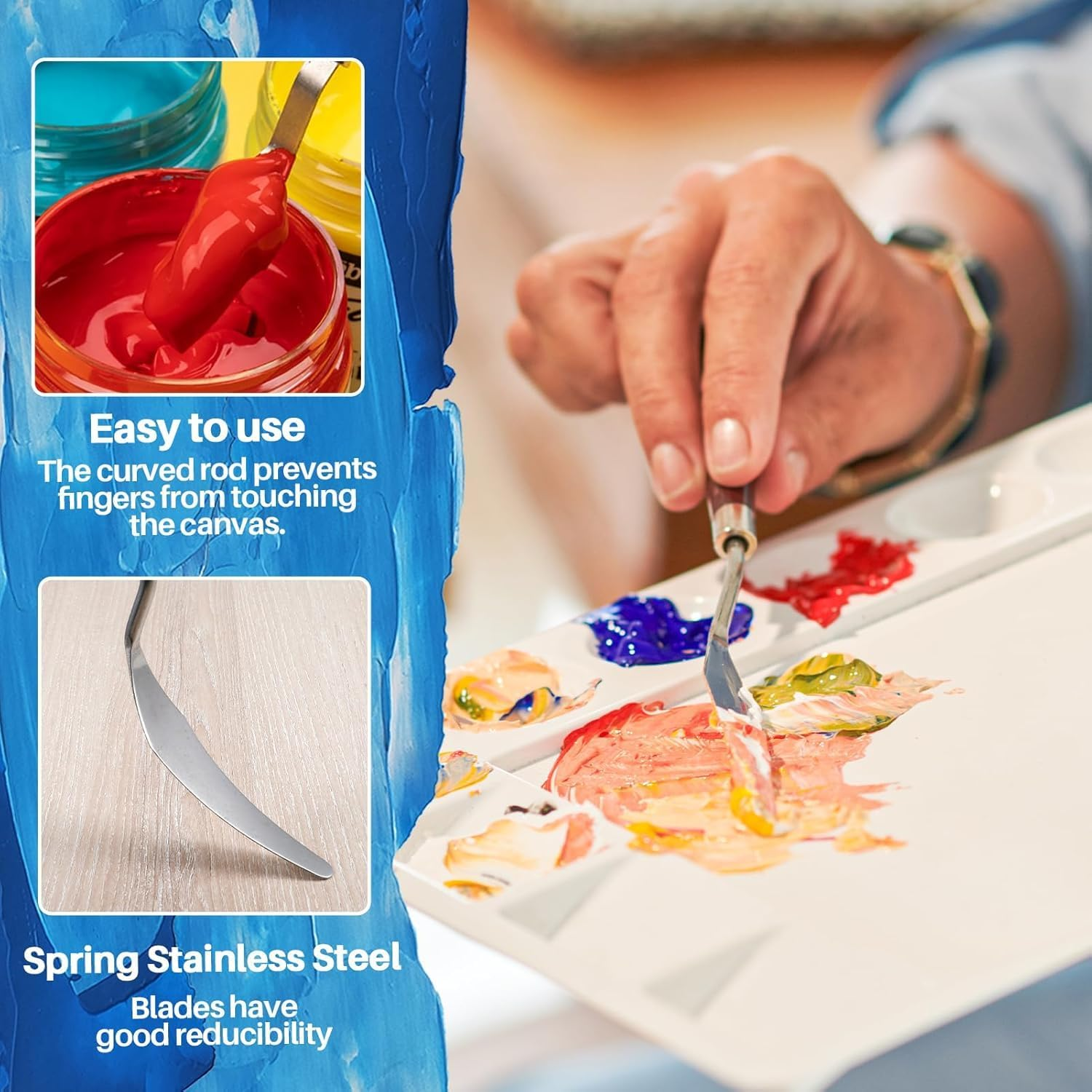 Fyvadio Palette Knife Set, 5Pcs Painting Knife Set with 6Pcs Plastic Scrapers, Pallet Knife, Mixing Scraper for Acrylic Art Palette Knives for Art Craft Painting image number 1