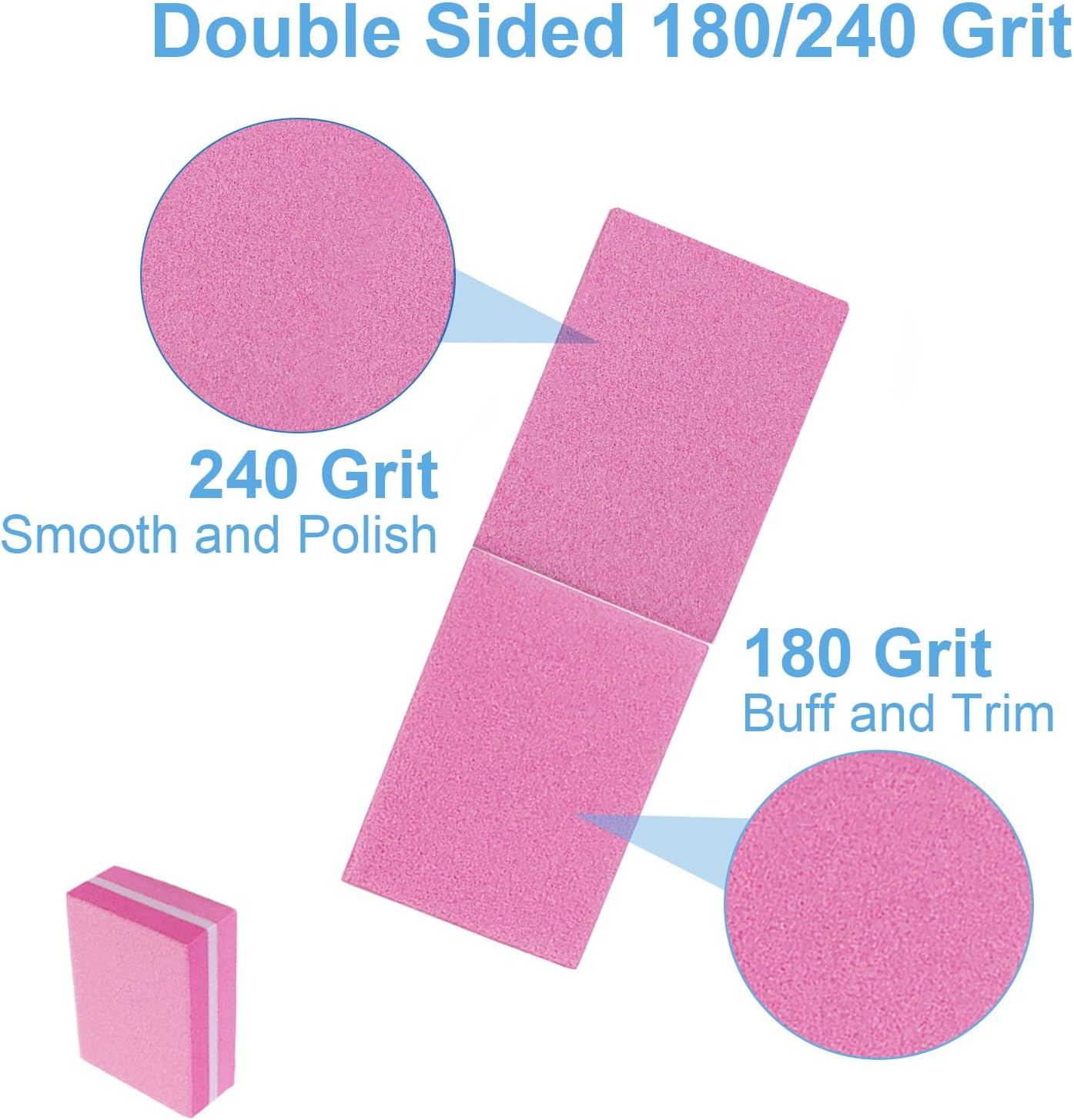 180/240 Grit Nail Buffers (100 Pack), Mini Buffer Block Nail File for Acrylic Nails and Natural Nails, Professional Nail Buffer Block Bulk Buffing Blocks for Nail Buff Manicure File Blocks Set Pink image number 3