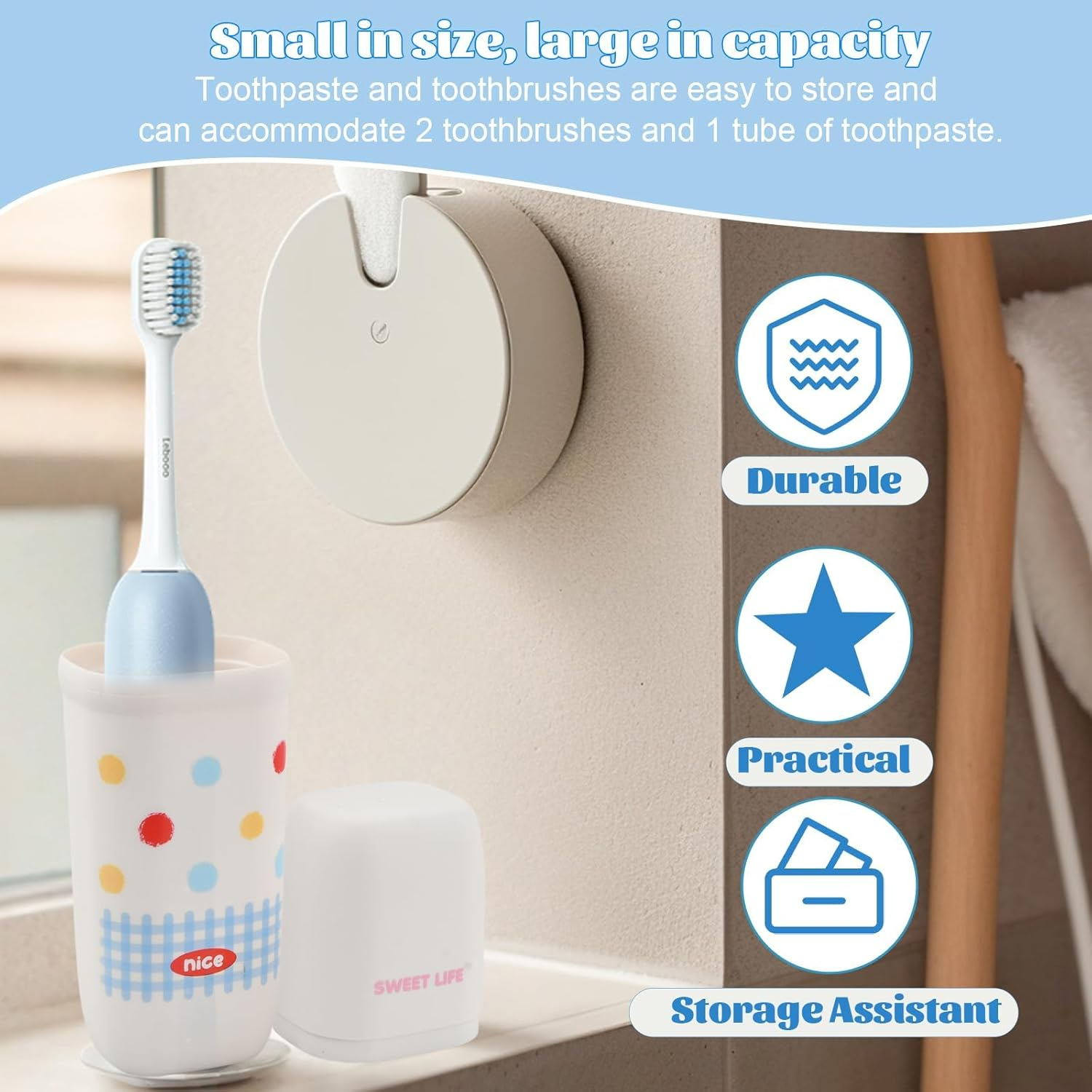 2 Pieces Travel Toothbrush Case,Travel Toothpaste Holder Set, Multifunctional Storage Toothbrush, for Home School Camping Business Trip Bathroom image number 5