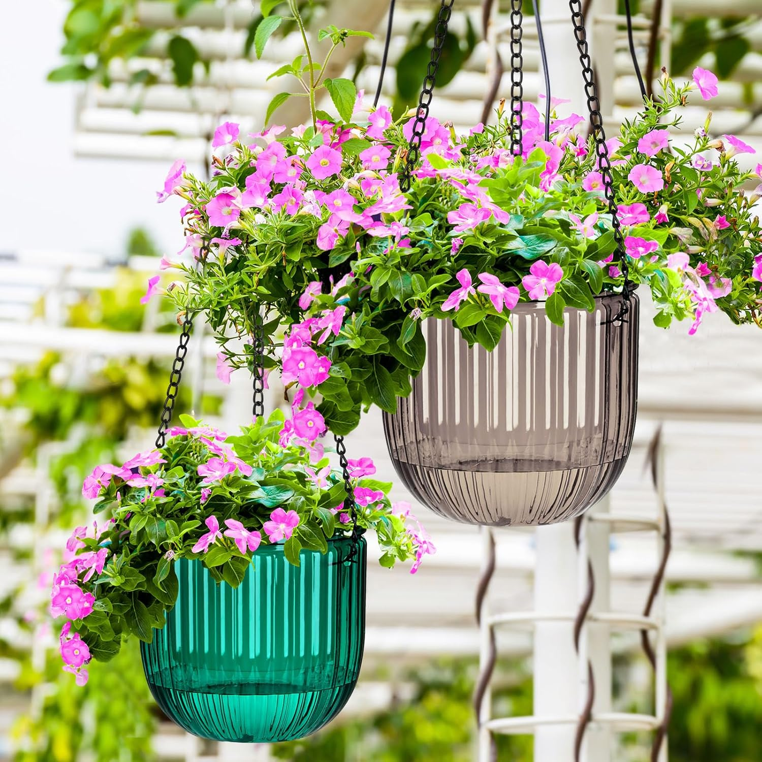 Maxcheck 4 Pcs Self Watering Hanging Planters Indoor Gift 6.5'' 4.5'' Hanging Flower Pots Baskets Outdoor Self Watering Plant with 3Hooks Drainage Holes for Home(Emerald,Grey) image number 4