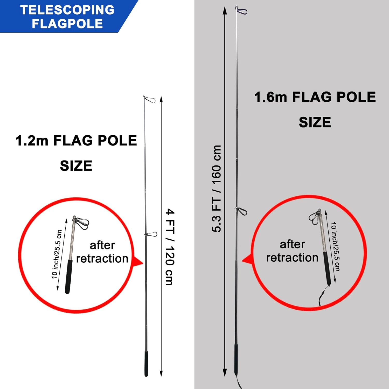 National Flag Countries Flags with Handheld Flagpole Telescopic Stainless Steel Pole with Snap Clips (Australia, with 1.6M Pole) image number 1