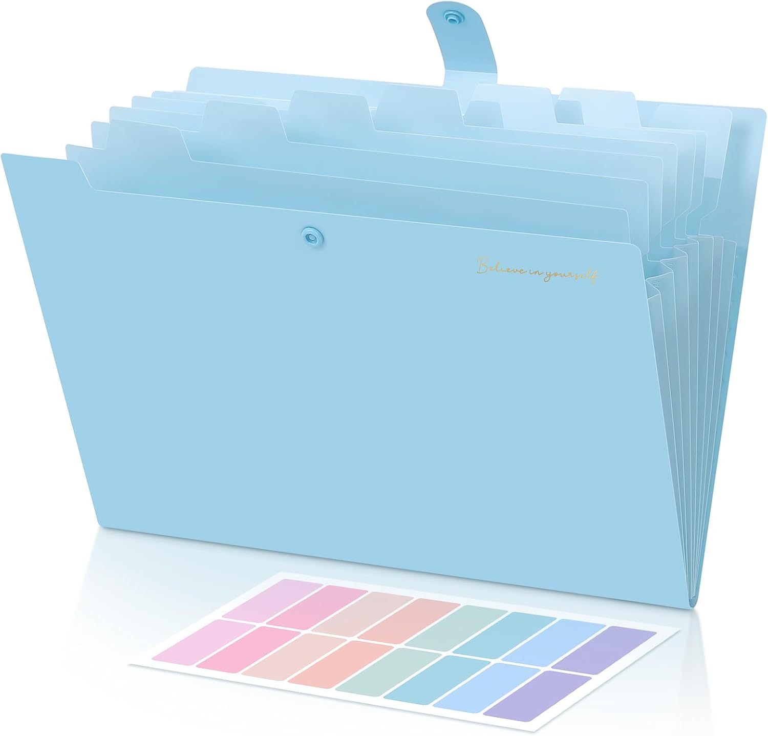 SKYDUE Expanding File Folder with 5 Pockets, Accordion File Organizer,Portable Receipt Paper Documents Organizer,Letter Size Filing Folder School Office Supplies,Lightblue