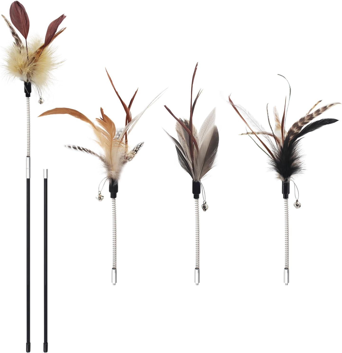 SONGWAY Cat Feather Wand Toy - Cat Teaser Toy Wand with 4 Flexible Spring Feather Refills, Interactive Cat Toys for Indoor Cats Kitten image number 4