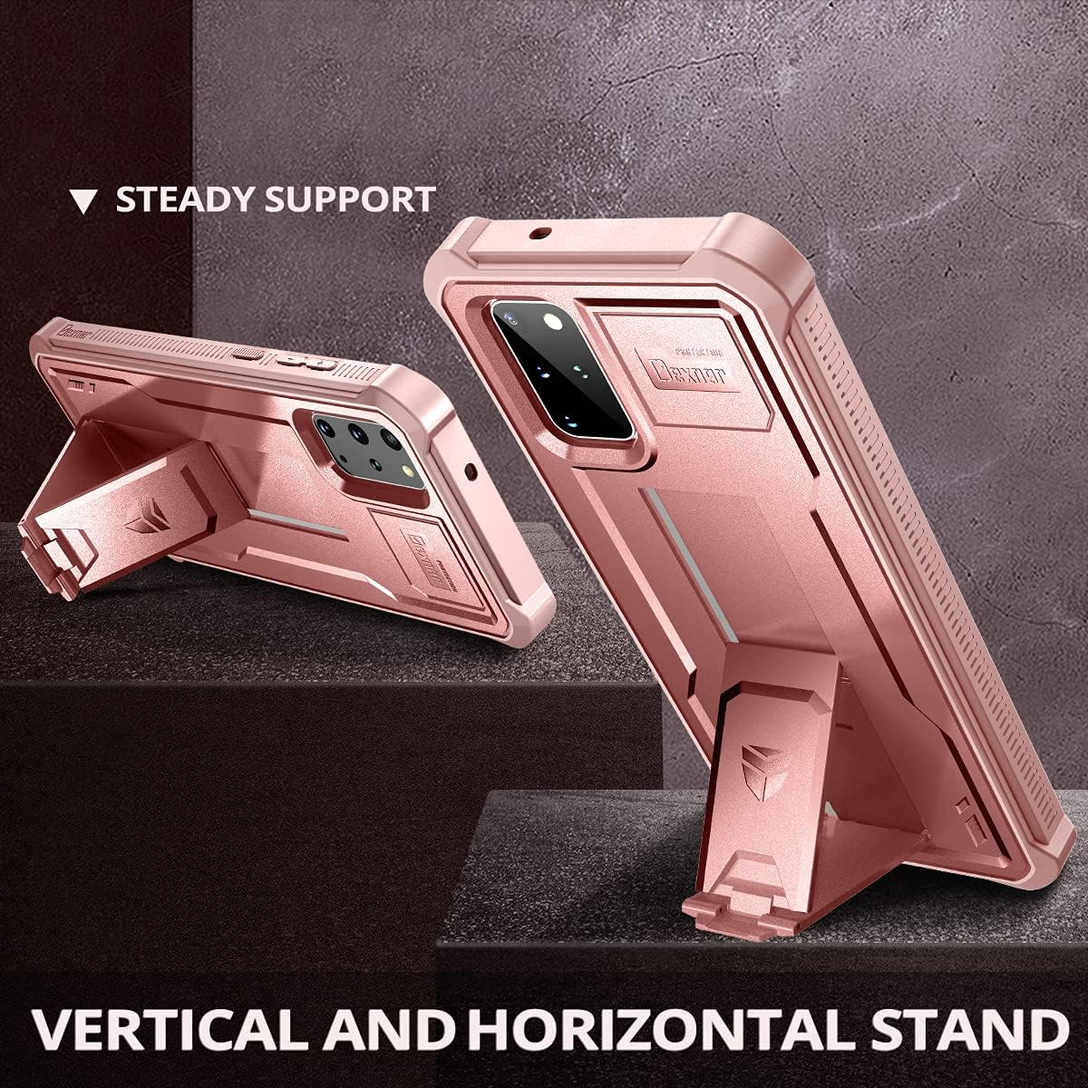 Dexnor for Samsung S20 plus Case, [Built in Screen Protector and Kickstand] Heavy Duty Military Grade Protection Shockproof Protective Cover for Samsung S20 plus - Rose Gold