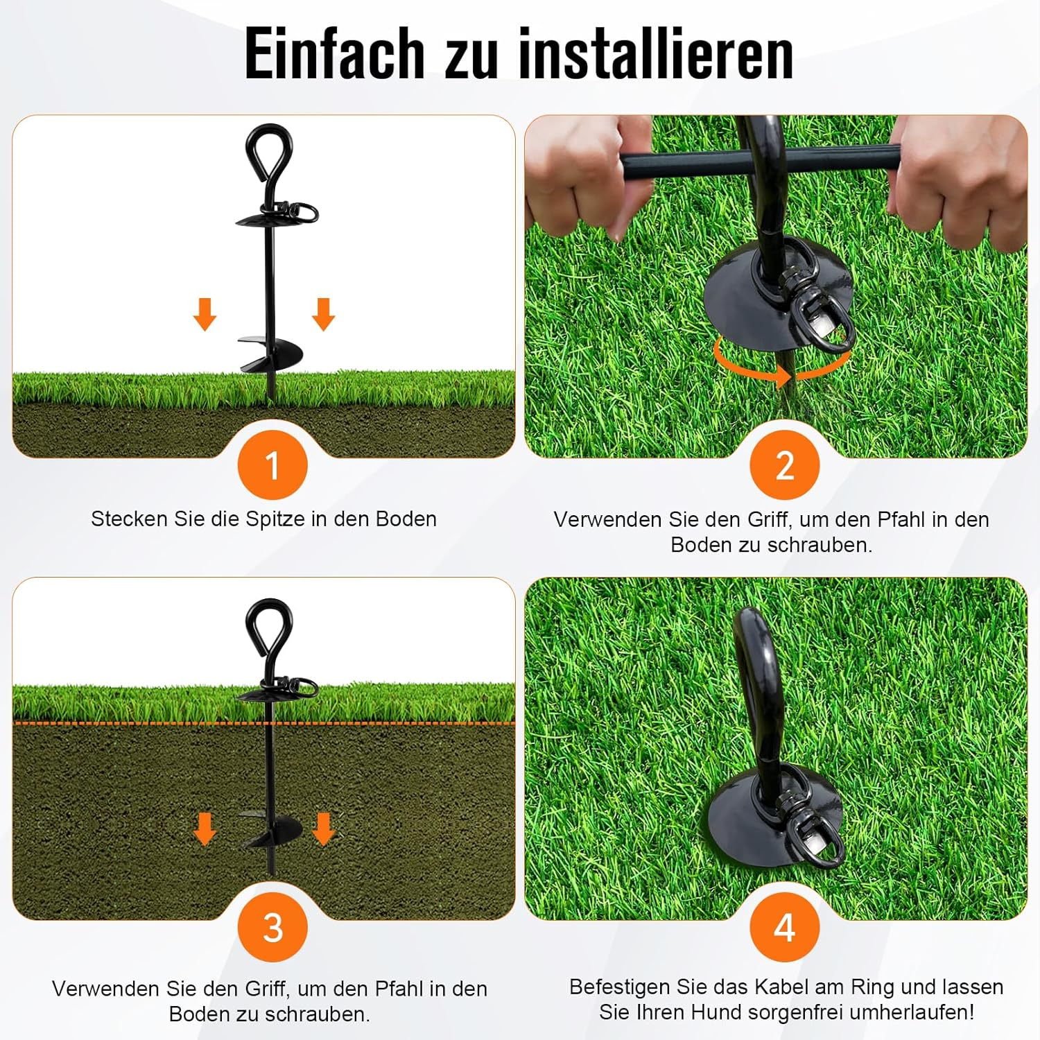 Ground Anchor Dog, Spiral Blade Anchor Stake for Dogs, Large, Robust Anchor Spike for Hanging the Cable Chain in the Garden or at the Beach, Bending or Pulling Out for Medium or Large, up to 225 Lbs image number 6