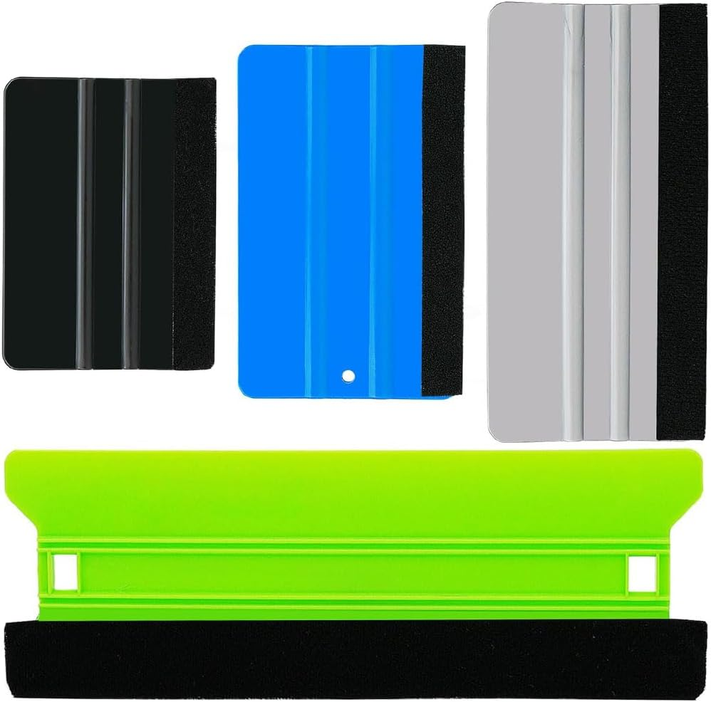 4Piece Plastic Squeegee Set, 8IN/6IN/5IN/4IN, Window Tint Squeegee Vinyl Wrap Squeegee with Felt Edge, Wallpaper Tools Decal Applicator Vinyl Scraper, Perfect Smoothing/Cleaning Solutions