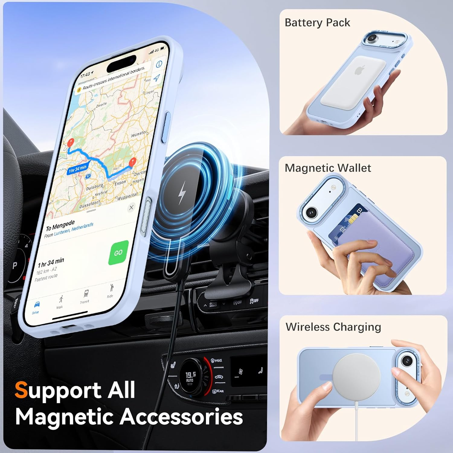 YINLAI Magnetic for Iphone 17 Air Case 6.5-Inch [Compatible with Magsafe] Ultra Slim Matte Heavy Duty Full Body Shockproof Military Grade Protective Bumper Phone Case 17 Air Case,Sky Blue image number 2