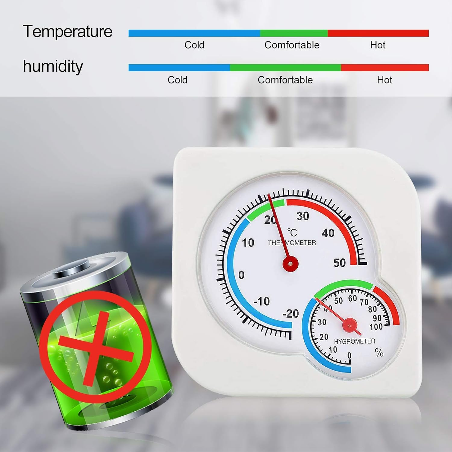 Mini Indoor Thermometer, Hygrometer Temperature Humidity Monitor Gauge No Battery Needed for Home Room Kitchen Patio Planting Room Reptile Terrariums Incubator (1)