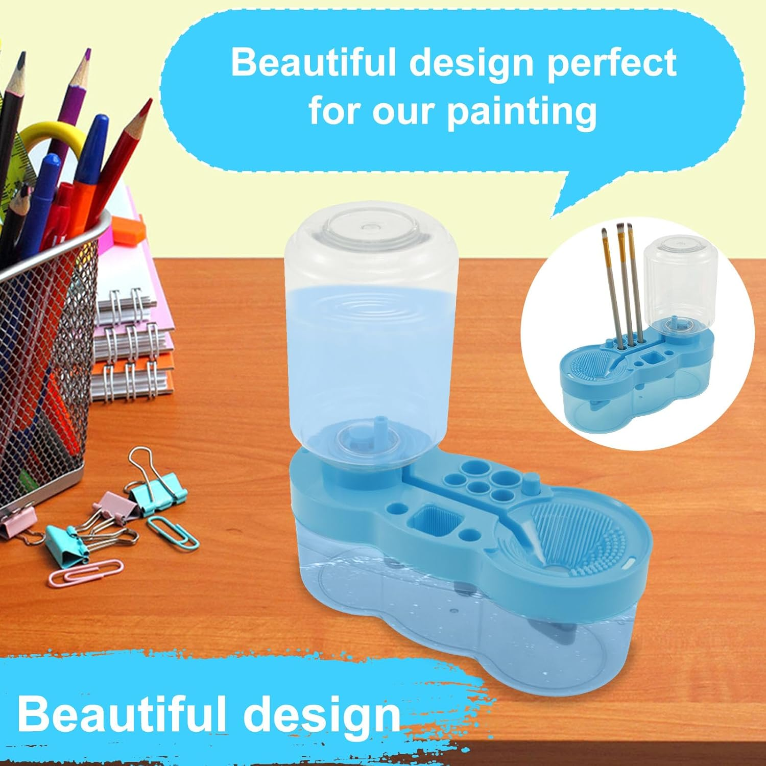MABCIRY Paint Brush Cleaner with Water Circulation Tool, Paint Tray, Rinser with Drain and Brush Holder - Painting Station for Acrylic Watercolor (Blue) - Blue image number 2