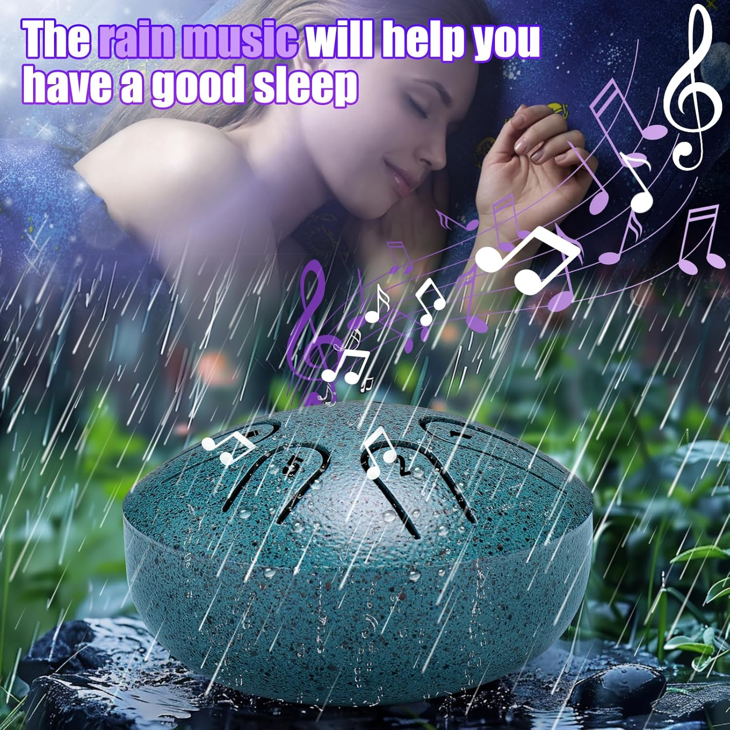 BUSOHA Rain Drum for outside - 3 Inches 6 Notes Steel Tongue Drum Rain Chime, Waterproof Garden Instrument, Mini Hand Drum for Outdoor, DA-477 - Bue image number 5