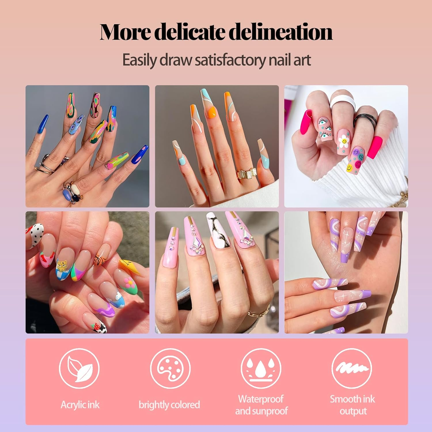 12 Colors Nail Art Pens Set, Nail Art Markers for Gel Nails 0.5Mm Waterproof Quick Dry 3D Acrylic Paint DIY Nail Art Doodle Pens for Home Nail Salon on the Go image number 4