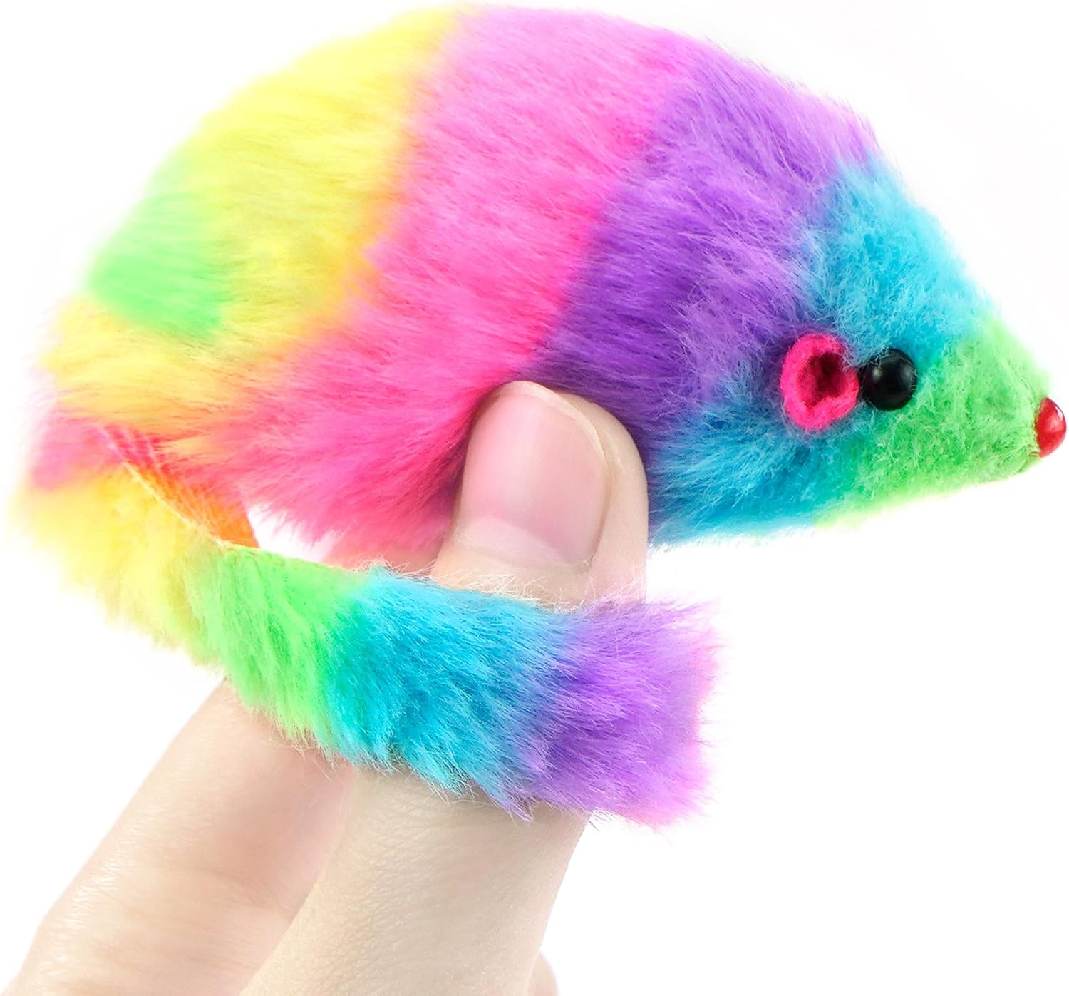 CHIWAVA 24PCS 2.8" Rainbow Color Furry Cat Toy Mice with Rattle Kitten Mouse Interactive Play image number 1