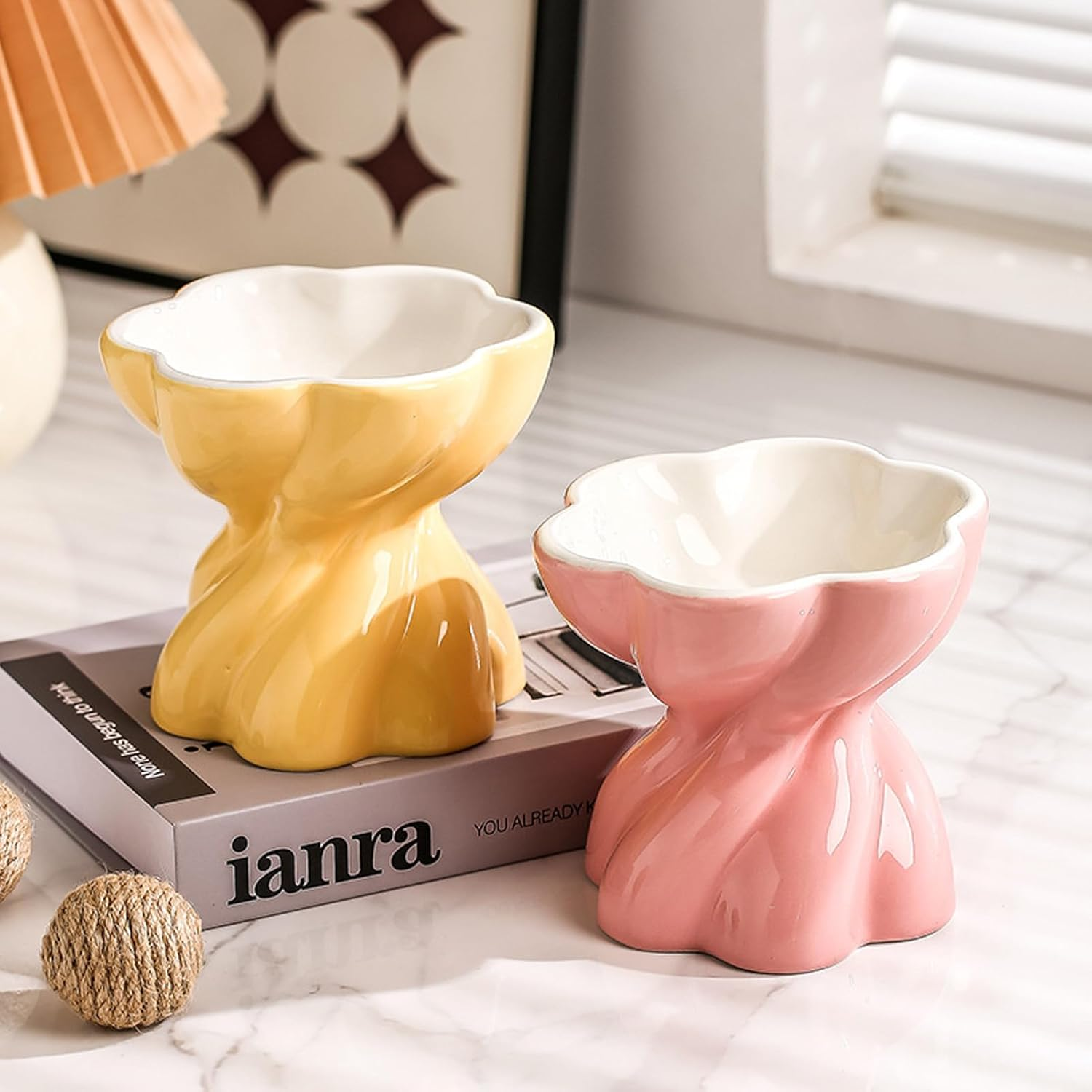 Ceramic Flower Cat Bowl, Tilt Elevated Cat Bowl, 5.5In Indoor Cat anti Vomit Cat Bowl, Pink image number 1