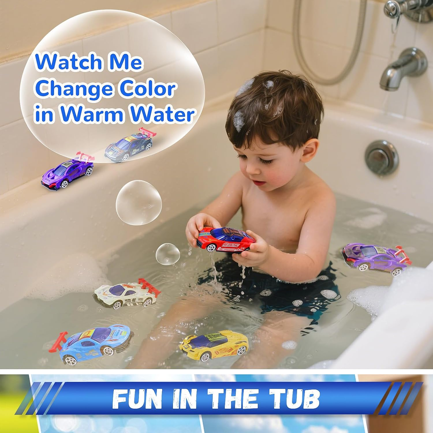Color Change Race Car Series - 6Pcs Color Change Sports Car Toy,Vehicle Bath Toy Set,Bathtub Water Table Toy,For Easter Fillers,Goodie Bags Fillers,Themed Party,Carnival Prize for Kids 3+ image number 2