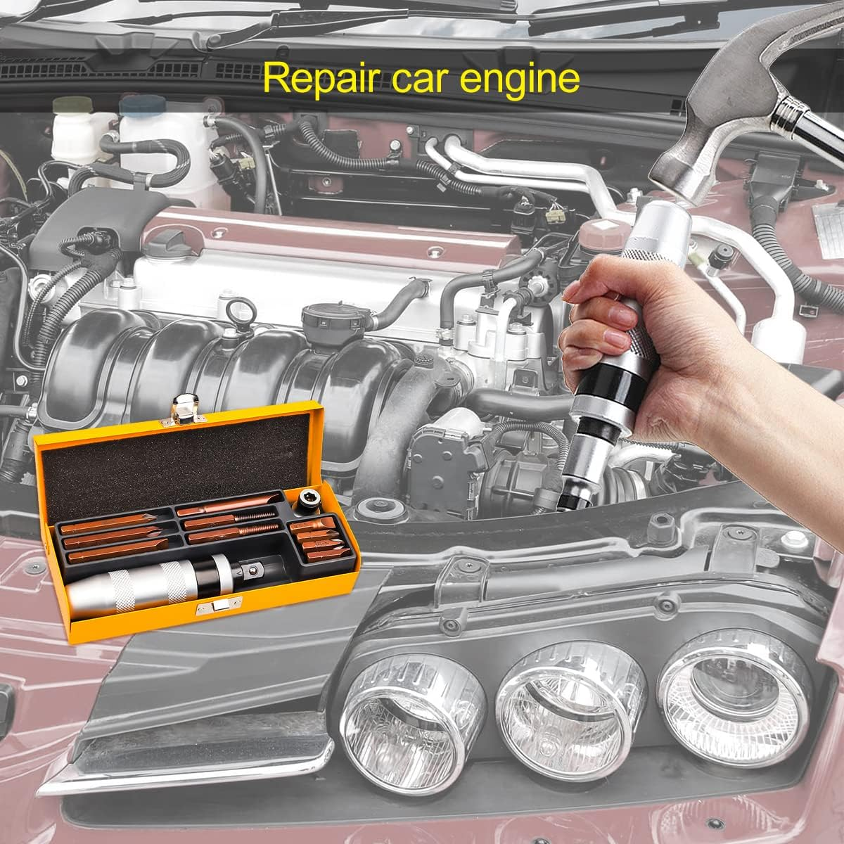 12 PCS Manual Impact Driver, S2 Alloy Steel Impact Driver Bit Set, Broken Bolt Extractor Set, Rust Screw Extractor, Impact Screwdriver for Dismantling the Old Screws (12PCS) image number 5