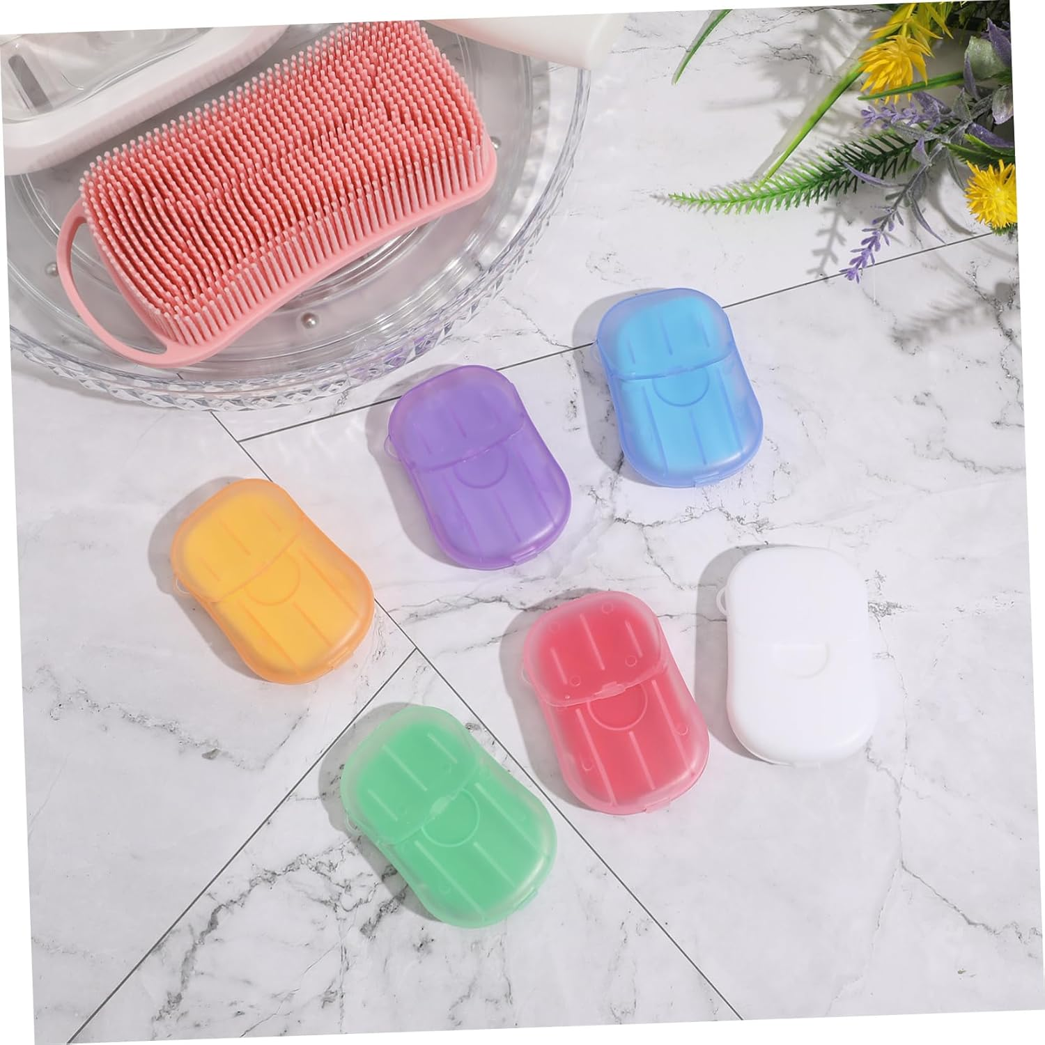 INOOMP 120 Sheets Portable Hiking Soap Sheets Convenient Travel Soap Paper for Outdoor Activities Camping and Hand Washing Includes Rose Lavender Milk Wormwood and Orange Scents image number 1