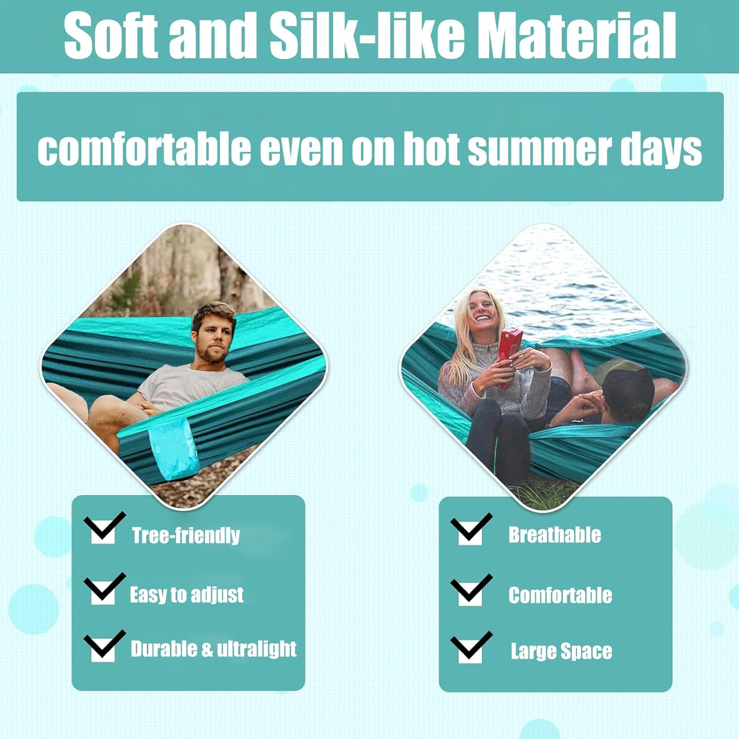 Camping Hammock with Two Tree Straps - Single or Double Nylon Travel Hammocks for Backpacking, Hiking - Camping Essentials & Gifts image number 2