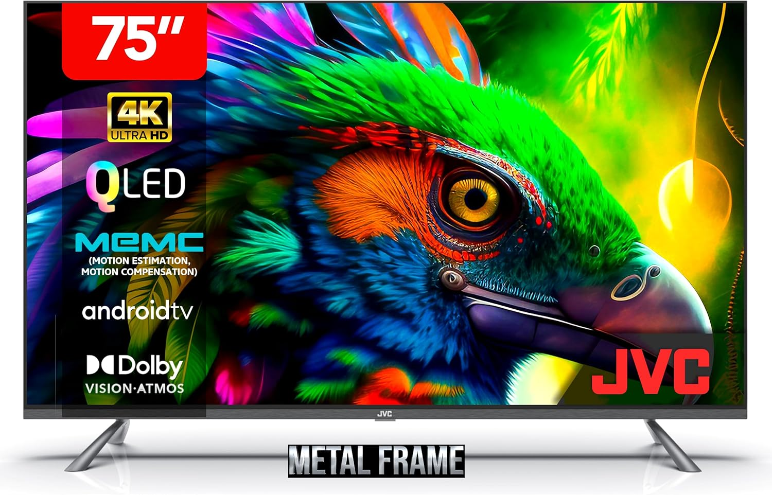 JVC 75 Inch UHD 4K QLED Android TV | Dolby Vision & Atmos | Ultra-Thin Bezels | Google Play Store & Chromecast Built-In | MEMC Tech | Netflix, Youtube, + More | Metal Frame | AV-JQ757115A image number 3
