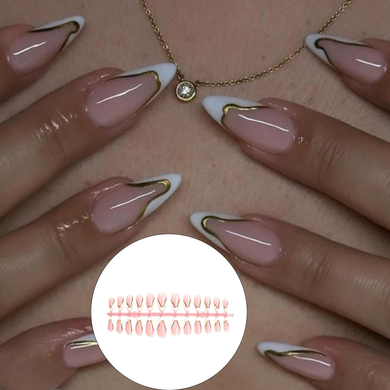 Press on Nails, 48Pcs Acrylic French Full Cover False in Nude Color Two Styles of Almond Fake Nails for Women and Girls, Ideal for Daily Decoration and Easy DIY image number 4