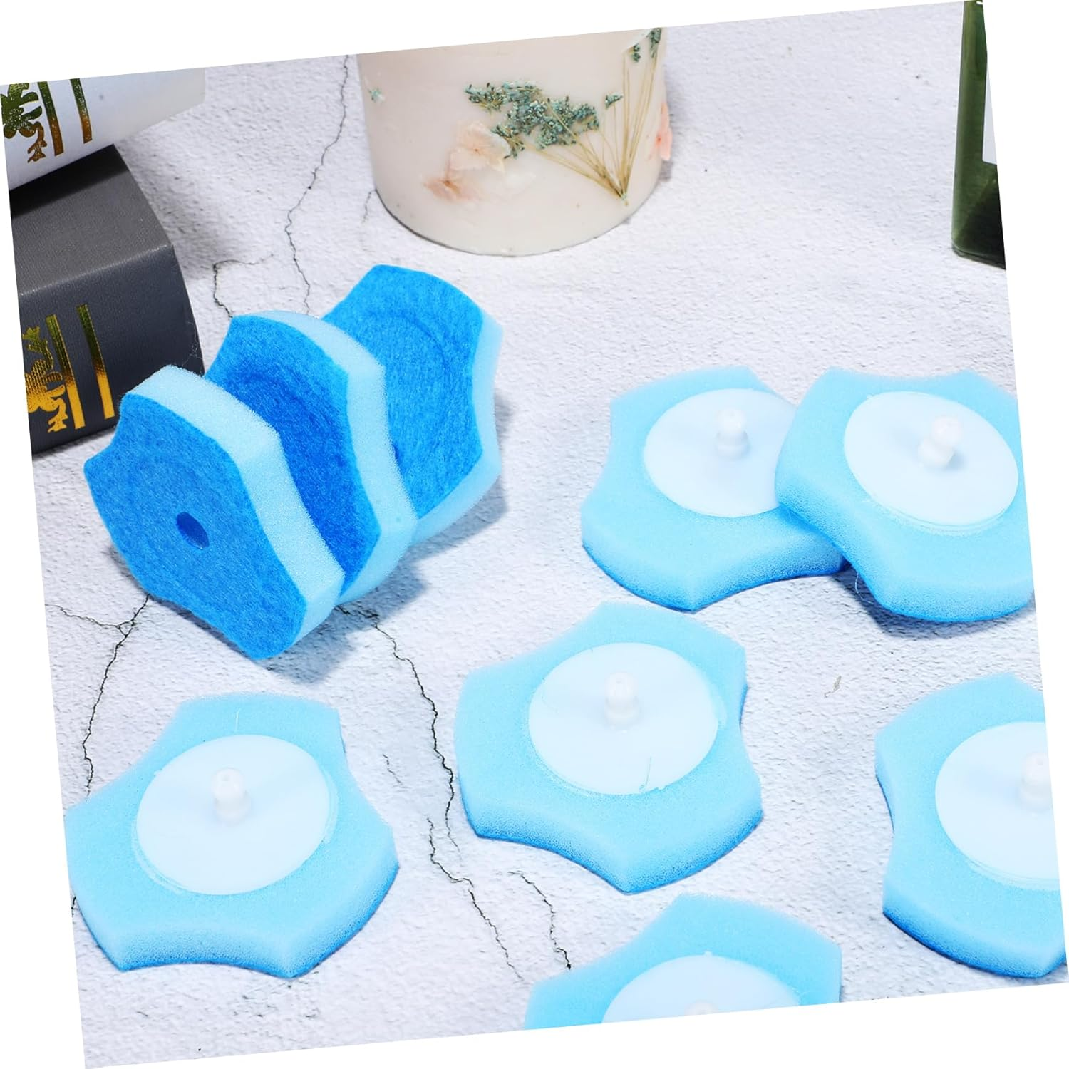 GANAZONO 30Pcs Disposable Sponge Brush Heads Toilet Bowl Refill Pads Bathroom Cleaning Supplies Blue Replacement Heads for Washers and Brushes image number 3