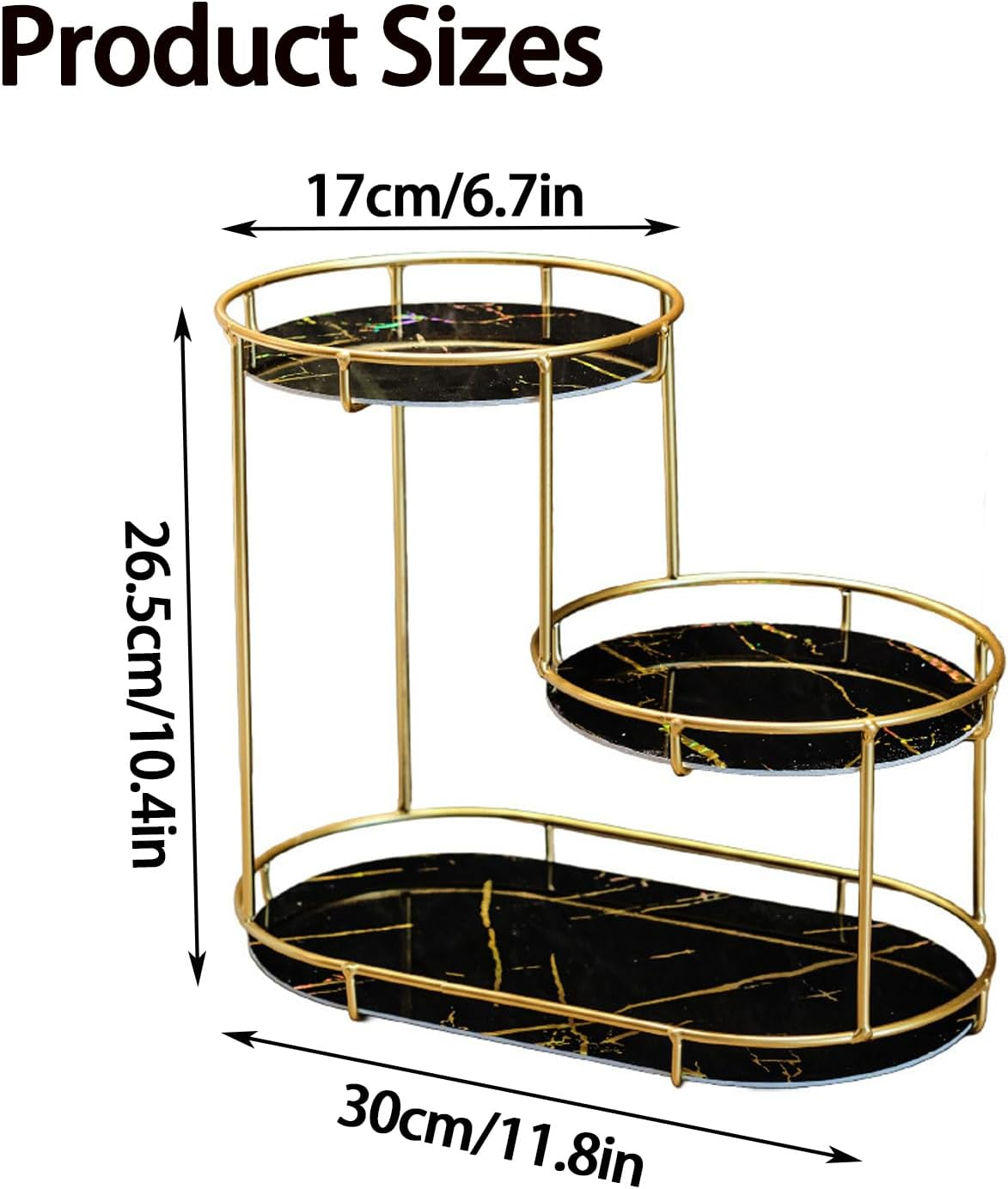 Bathroom Counter Organizer Holder, Luxury Cosmetics Storage Rack, Tray Dresser Stainless Steel Gold Shelf, 3 Tier Countertop Standing Storage Rack, Bathroom Washbasin Open Organiser(Black) image number 6