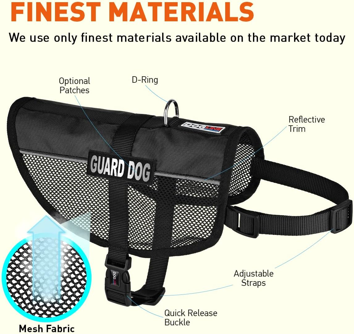 Dogline 22"-29" Maxaire Multipurpose Mesh Vest for Dogs & 2 Removable Guard Dog Patches, Large, Black image number 3