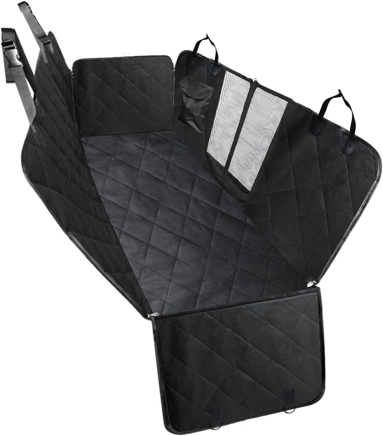 Dog Car Seat Cover for Back Seat, Waterproof Nonslip Pet Seat Protector for Cars, Suvs & Trucks with Mesh Window, Dog Hammock for Back Seat (Black)