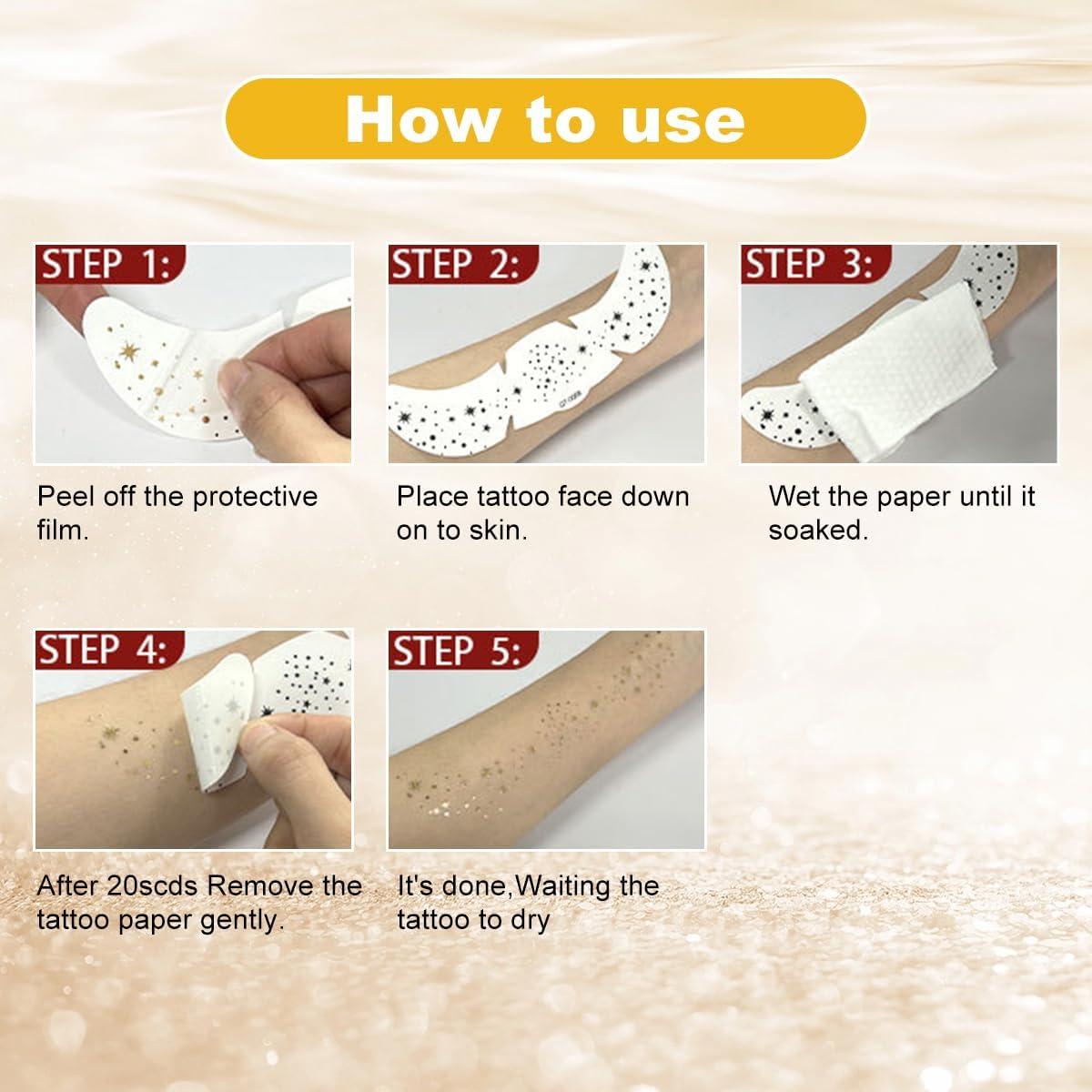 Gold Face Makeup Patches 6Pcs Glitter Freckles Temporary Tattoo Cute Freckles Sparkle Makeup Speckles Waterproof Glow up Speckles Patches for Women Cosmetic Tattoos Sticker (Gold06) image number 5