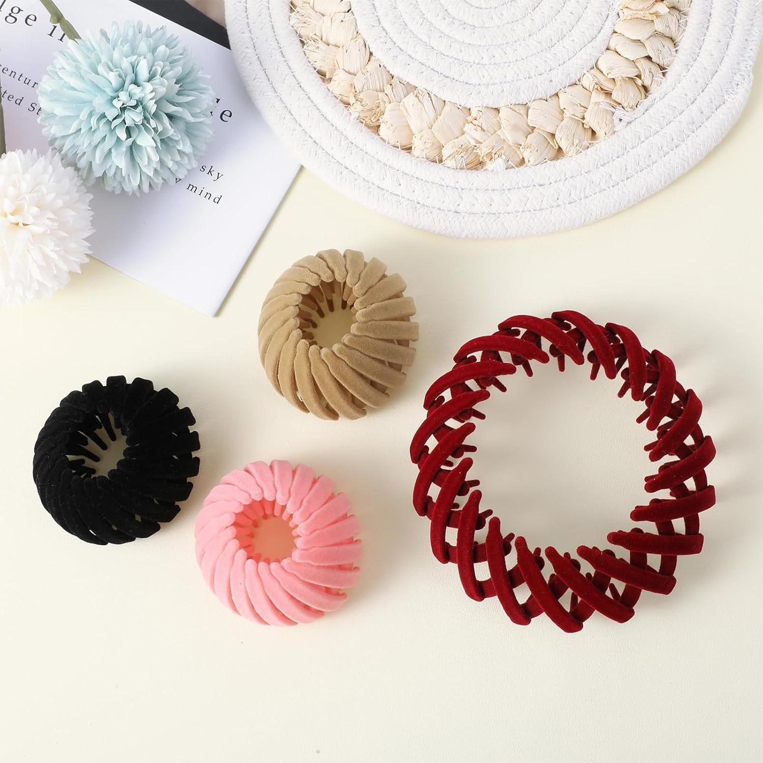 Oruola 4Pcs Bird Nest Hair Clip,Expandable Birds Nest Hair Clip for Women and Girls,Velvet Fabric Hair Nest for Women, Anti-Skid Design, Compatible with Thin and Thick Hair