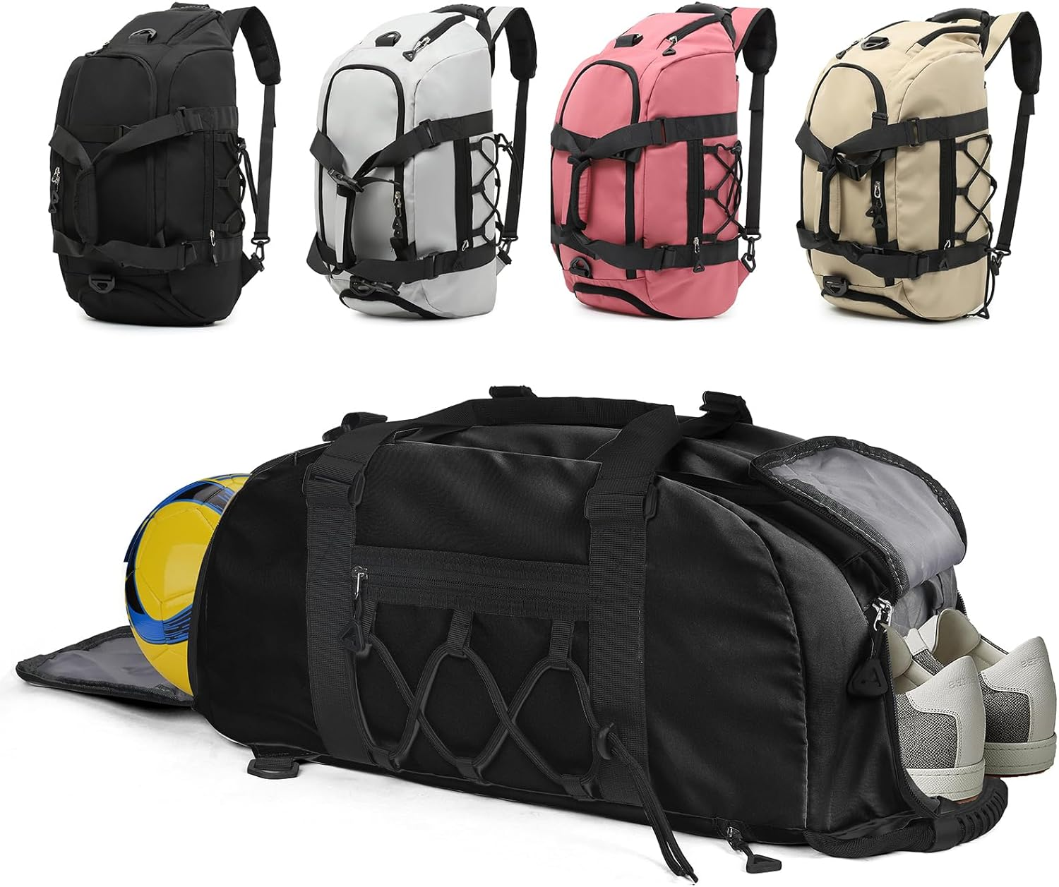 Outplea Sports Bag with Shoe Compartment, Waterproof Sports Backpack Large Men Women Training Bag Travel Gym Duffle Bag Fitness Bag, Black