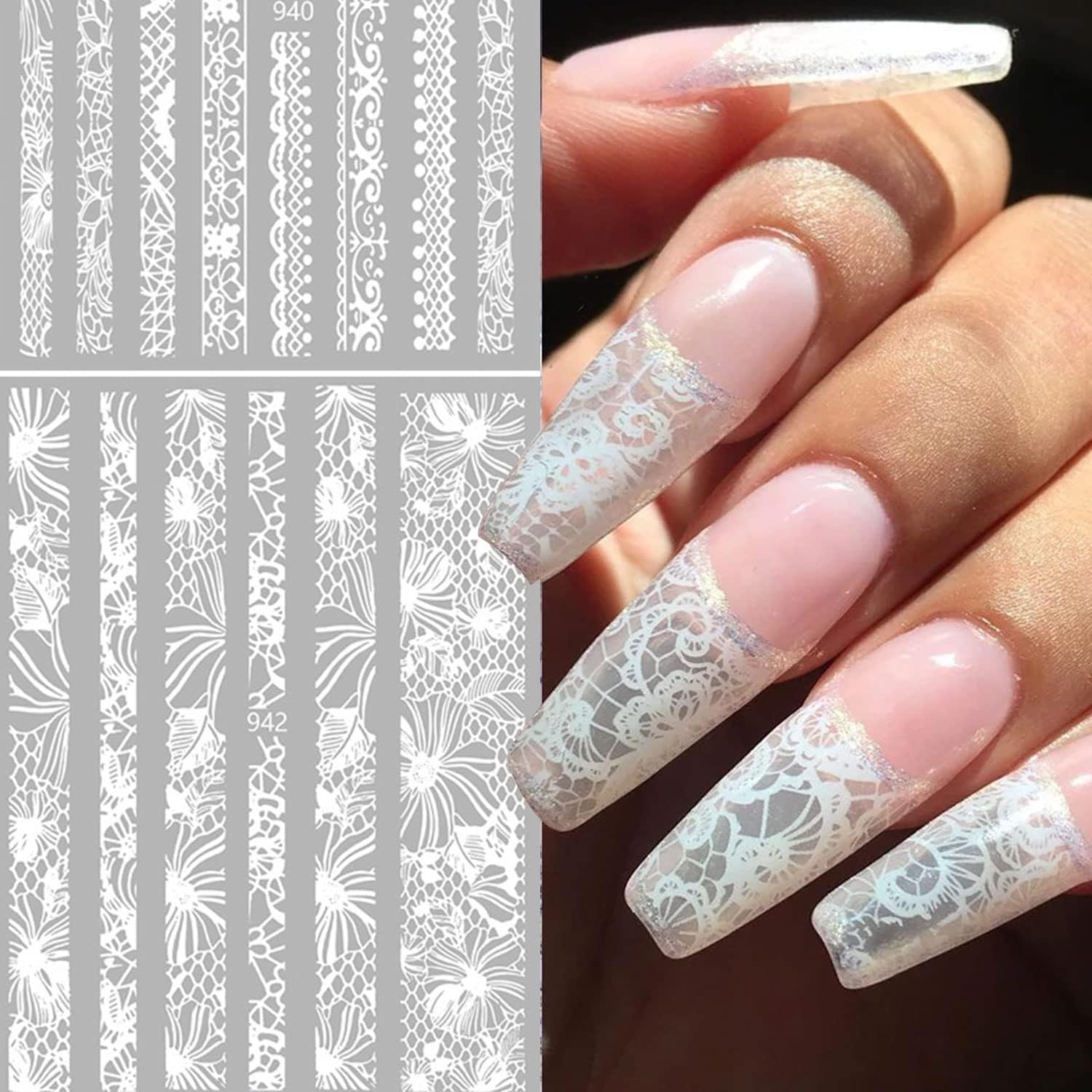 Black Lace 3D Nail Art Sticker Decal - Dots Flower Self-Adhesive Design for Acrylic Decoration - Women'S Manicure Decor - 6 Sheets