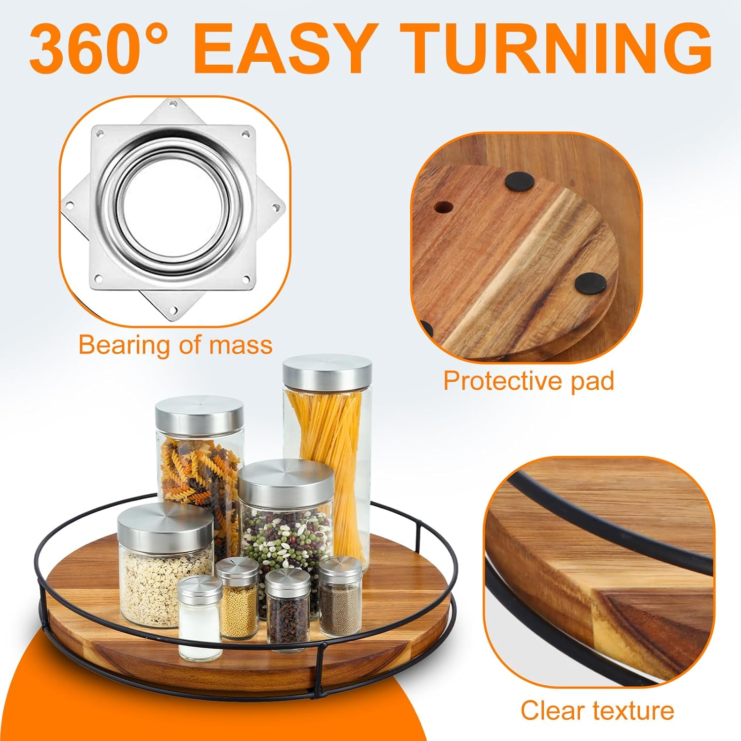 Large Turntable Spice Rack, 30Cm, Non-Slip, 360&deg; Rotating Wood Pantry Cupboard Organiser, round Display Tray, Kitchen Storage Organisation for Bathroom Countertop Cabinet Fridge Table