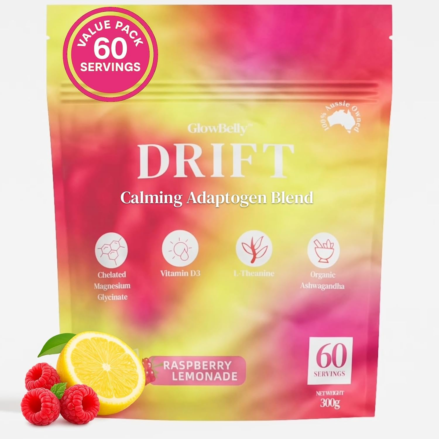 Drift Super Calm Relax Sleep Drink, Magnesium Glycinate, Ashwagandha, L-Theanine, D3, 60 Serves by Glowbelly image number 1