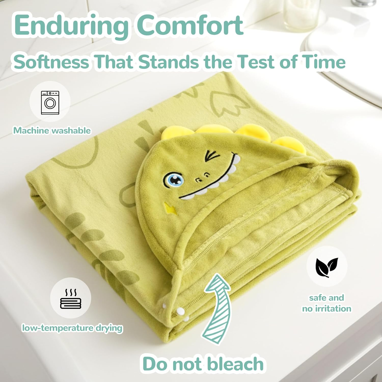 HECCEI Hoodiehug Baby Towels, Premium Coral Fleece Bath Towel with Large Size-Ultra Absorbent for Baby Comfort (Dinosaur)