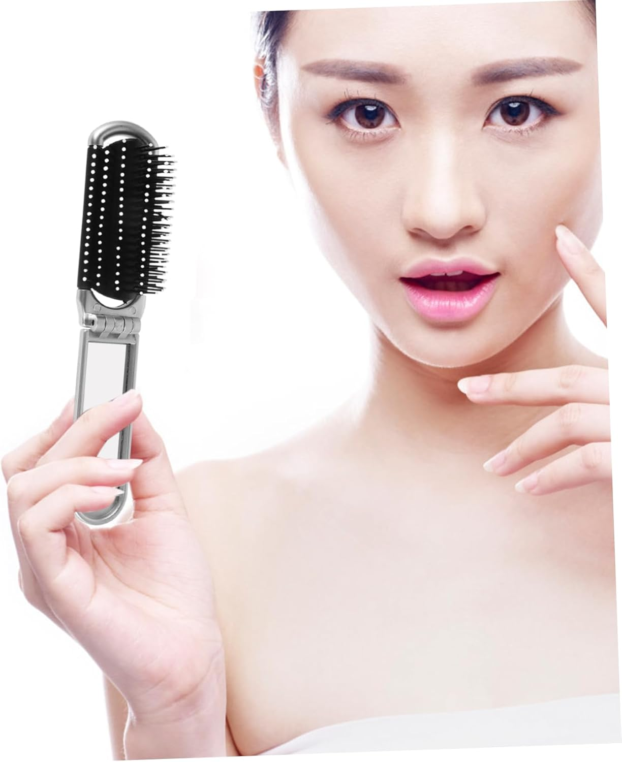 Ipetboom Folding Mirror Comb Hair Comb Travel Brush Detangling Brush Compact Mirror image number 4