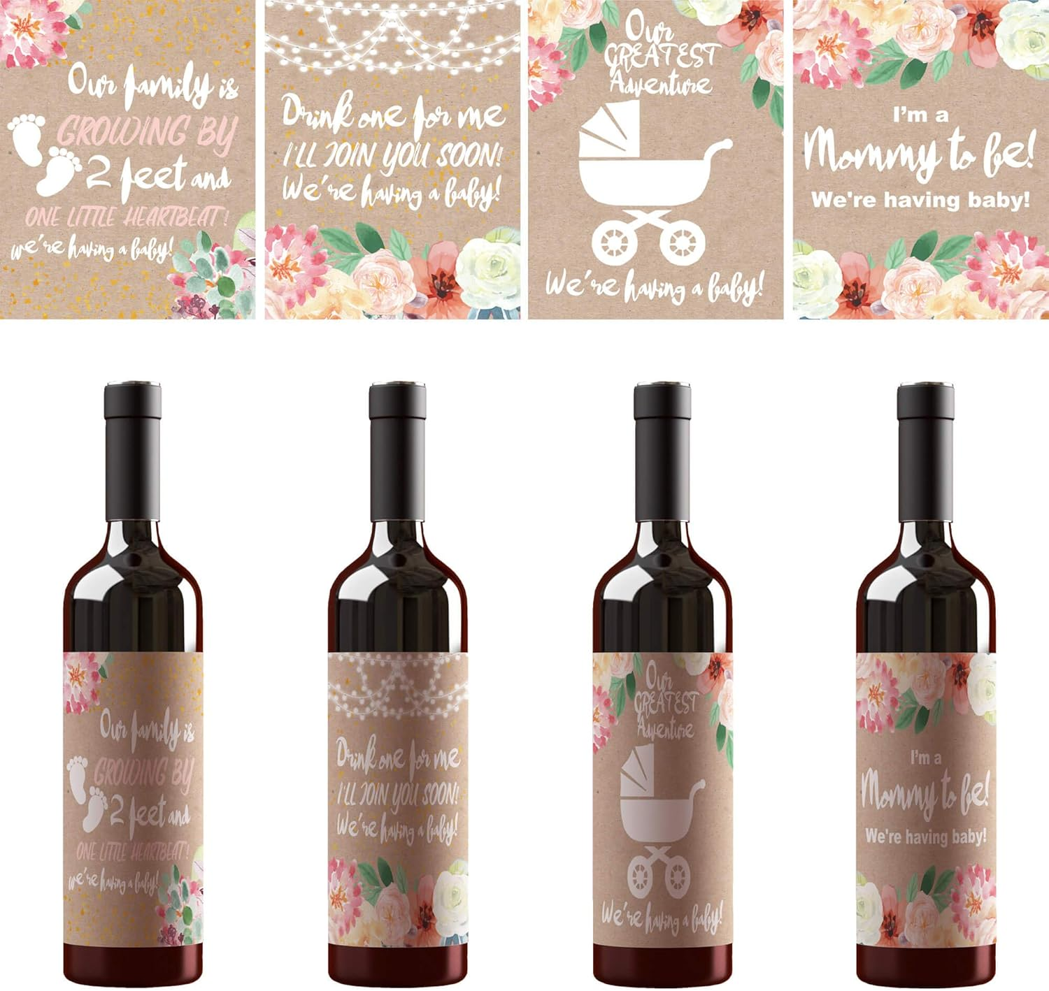 8 Pregnancy Announcement Wine Bottle Labels. for Parents to Grandparents, Brothers Sisters Friends Promoted to Aunts Uncles. Announcing New Baby Reveal. Baby Surprise Gifts Decorations